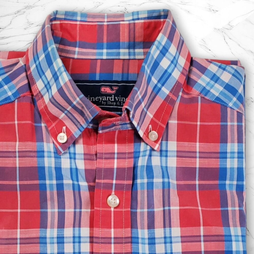 Vineyard Vines Men's Long Sleeve Shirt Size XS Red Check Slim Fit Tucker